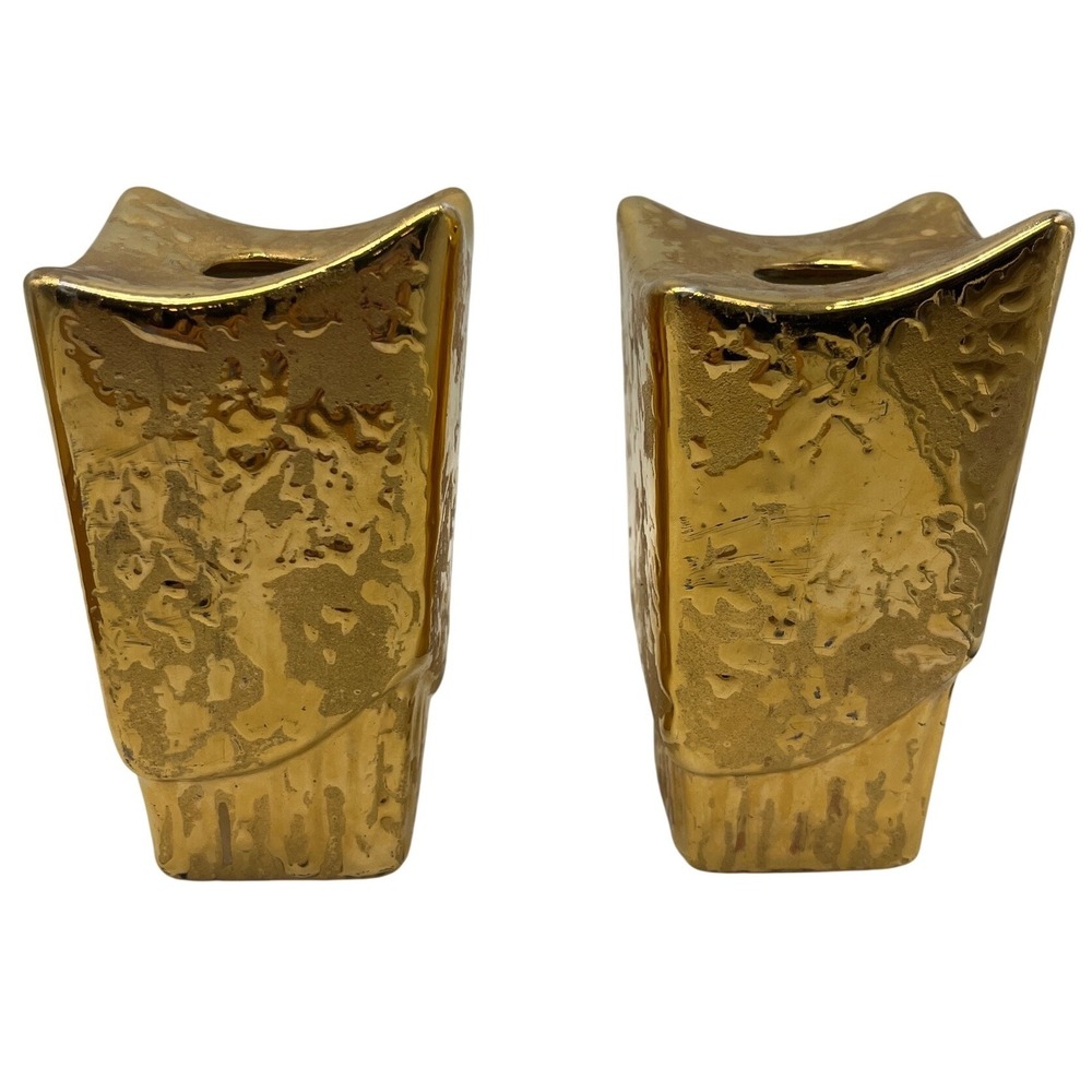 Midcentury Weeping Gold Porcelain Candle holders Hollywood Regency  Glam 50s set